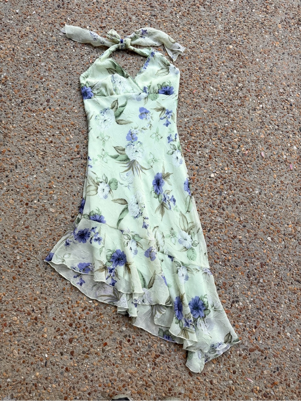 Vtg Y2K 90s 00s Speechless Halter Floral Asymmetrical Hem Ruffle Dress Jr Size 5
